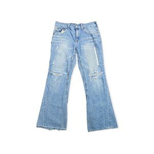 True Religion Section 803 Men's 36x34 Distressed Bootcut Jeans Medium Wash USA
